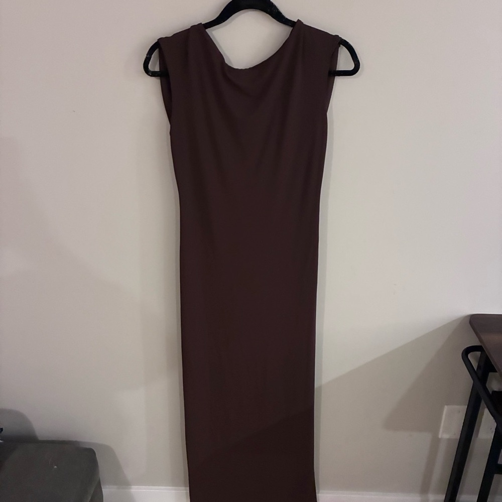 Zara Chocolate Brown Flower Chain Open Back‎ Dress NWT - Picture 5 of 8